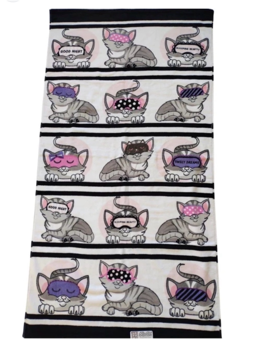 Kassafina Cute Cat Sleep Mask Print Bath Towel - Pink & Gray 53X 27